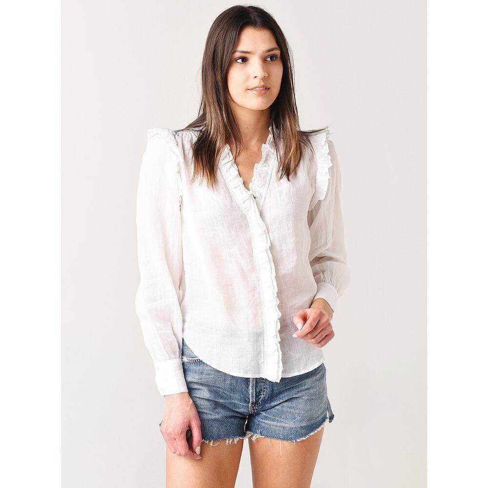 Frame Lauren Top with  ruffles and long sleeves made from100% Ramie Size XL